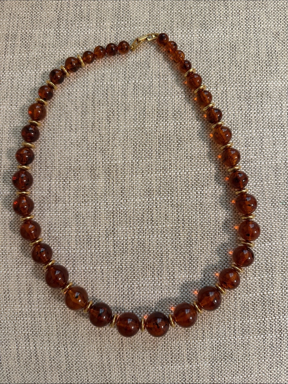 Napier Amber Brown Bead Necklace with Gold Spacers